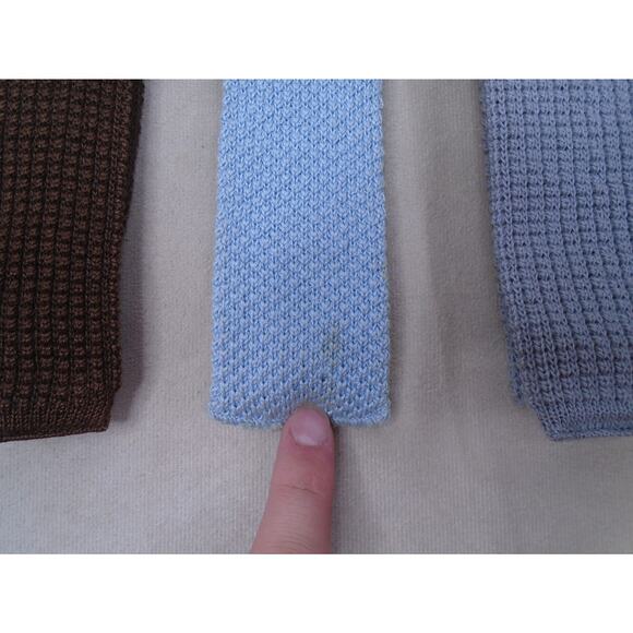 VTG Lot of 5 Wool & Cotton Sock Knitted Ties Preppy Square End Trunk Neck Tie - Picture 2 of 12